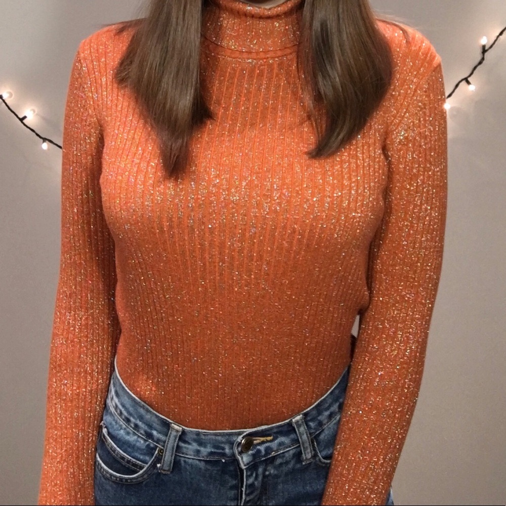 The Limited Burnt Orange Shimmery Turtleneck Shirt